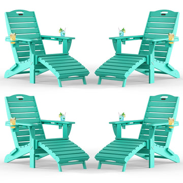 Adjustable Adirondack Chair Set of4, Outdoor Fire Pit Chair, Lakeblue
