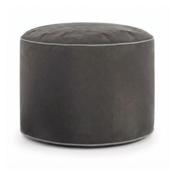 Brava Pouf Collection Contemporary Polyester Upholstered Round Pouf/Ottoman, Gray
