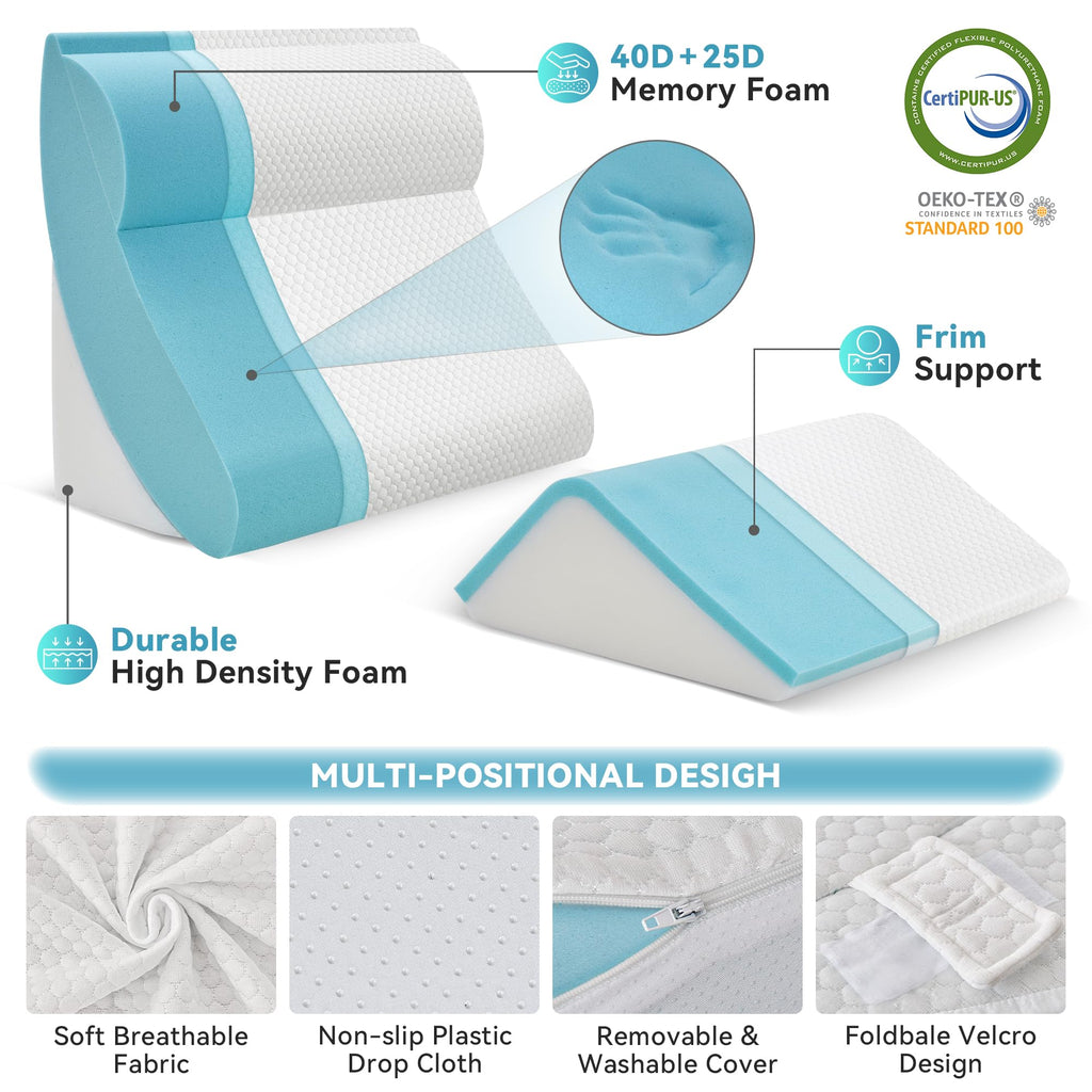 4PCS Orthopedic Bed Wedge Pillow Set for Sleeping, Post Surgery Memory Foam Support Pillows for Back, Neck and Leg