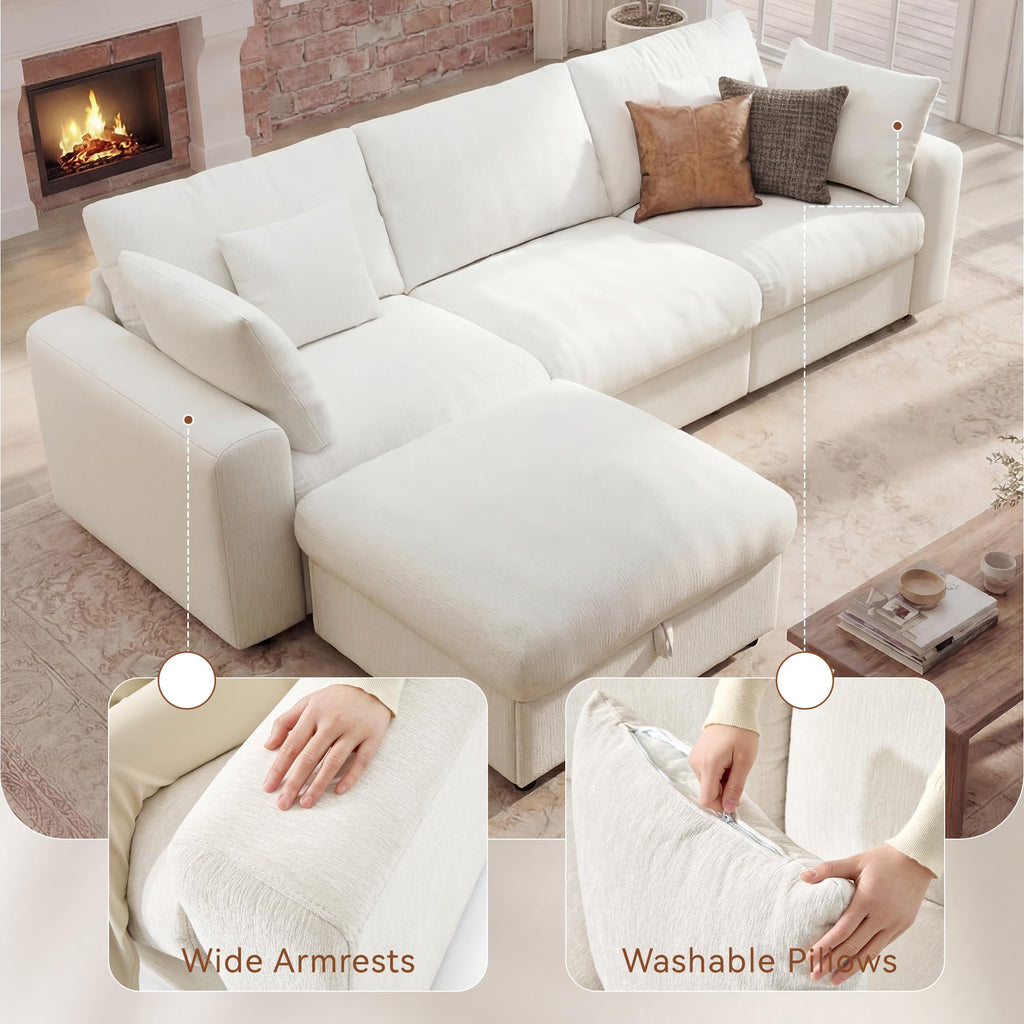 Cloud Sectional Couches, 110" Large Modular Sectional Sofa with Wide Deep Seat, L Shaped Couch with Throw Pillow and