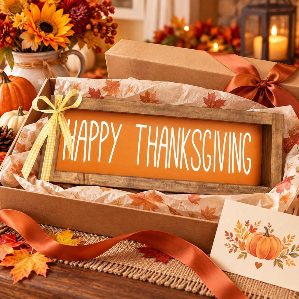 Happy Thanksgiving Sign, Wooden Shelf, Table & Wall Indoor Decor