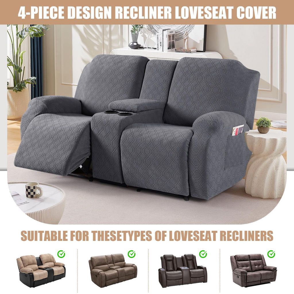 Stretch Recliner Loveseat Cover with Middle Console, Dark Gray