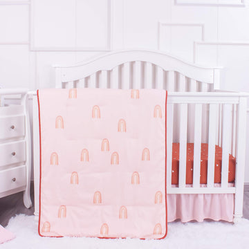 Boho Rainbow Baby Nursery Crib Bedding Set, 3 Piece Standard Size Crib Bedding Sets, Brown & Natural