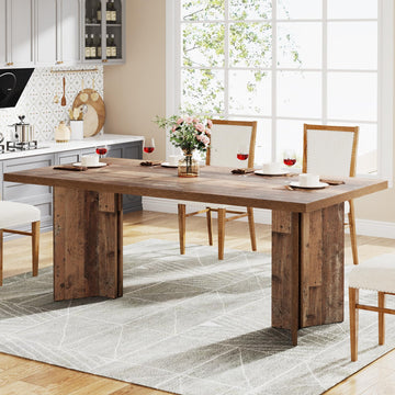 63-inch Dining Table for 4-6, Farmhouse Kitchen Table with Large Tabletop, Rectangular Dinner Eating Table