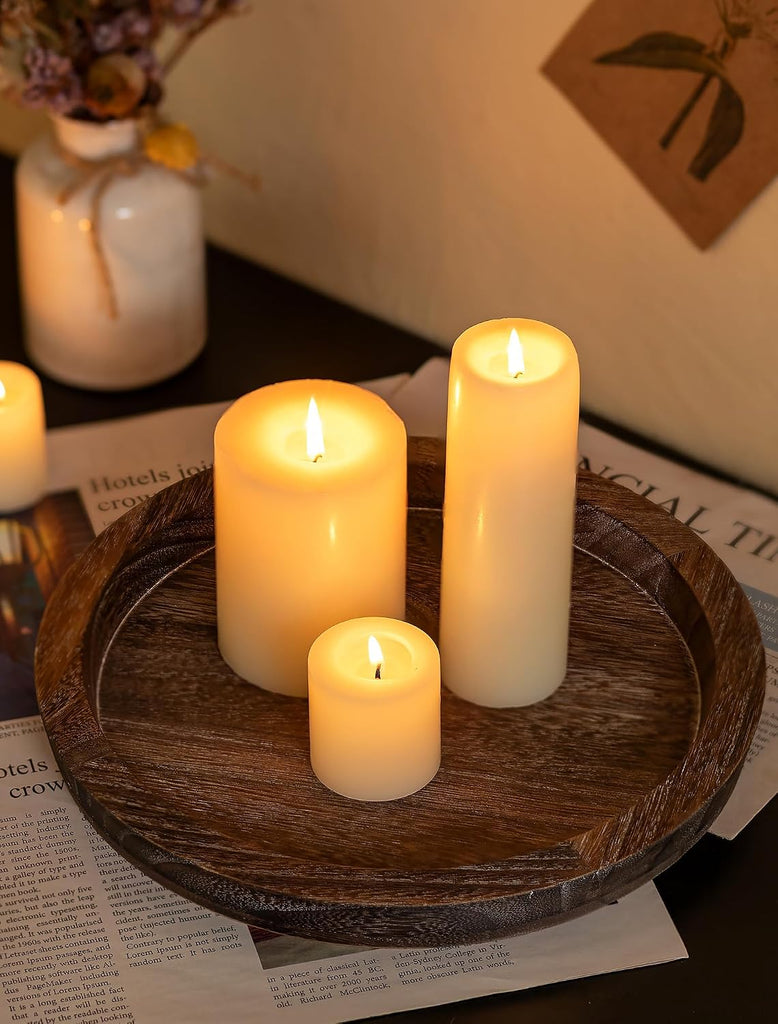 Candle Plate Holder Tray: Round Wood Decorative Candle Plate - Rustic Farmhouse CoffeeTable Decor