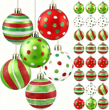 Christmas Ball Ornaments 2.4"- Dazzling Shatterproof Xmas Tree Balls, Abundant Red/Green/White Pre-Tied - Set of 24