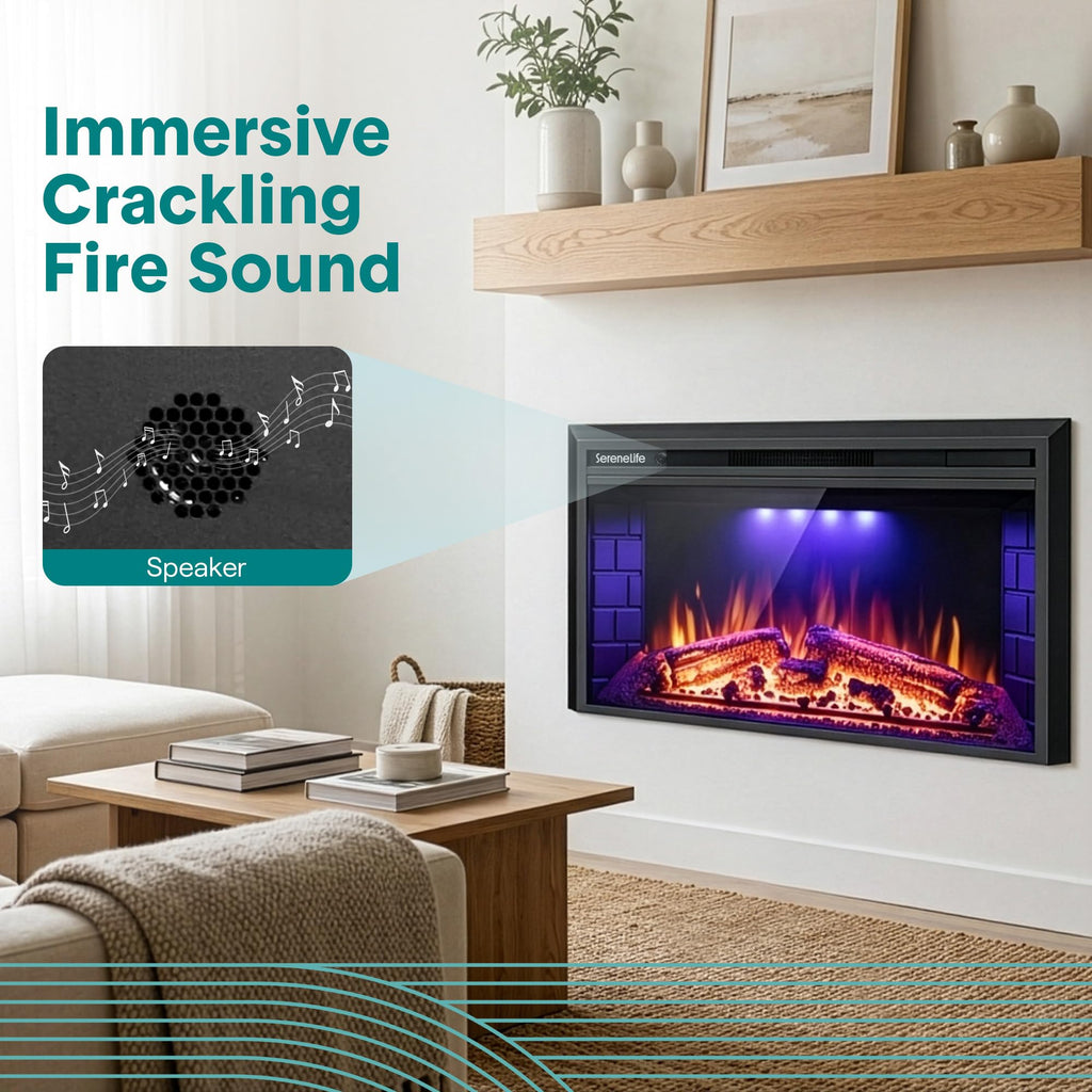 Electric Fireplace Insert with Heater | Smart Wi-Fi App Control & Remote | 700W/1500W Adjustable Thermostat with
