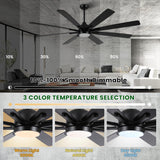 84" Ceiling Fan with LED Light and Remote - Matte Black
