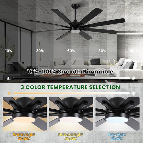 84" Ceiling Fan with LED Light and Remote - Black