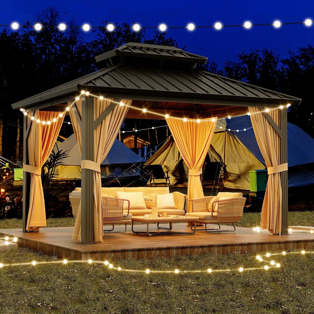 12 x 20 ft Hardtop Gazebo, Heavy Duty Galvanized Aluminum Frame Double Roof Outdoor Pavilion