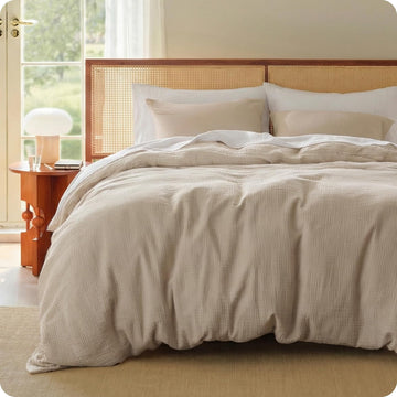 Muslin Duvet Cover Queen - 100% Cotton 3-Layer Gauze Ultra-Soft, Breathable
