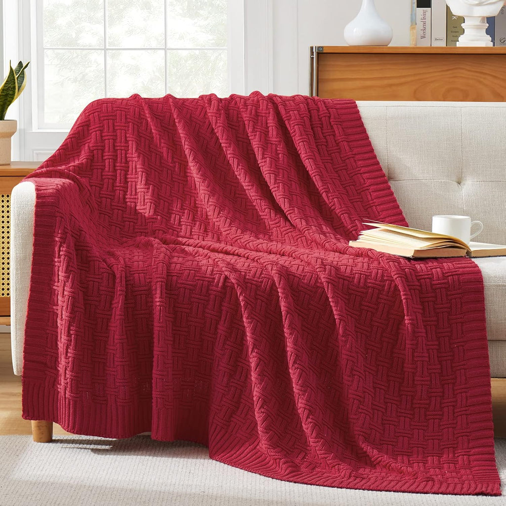 100% Cotton Knitted Throw Blanket Couch Cover Blanket(31 x 40 Inches, Red)