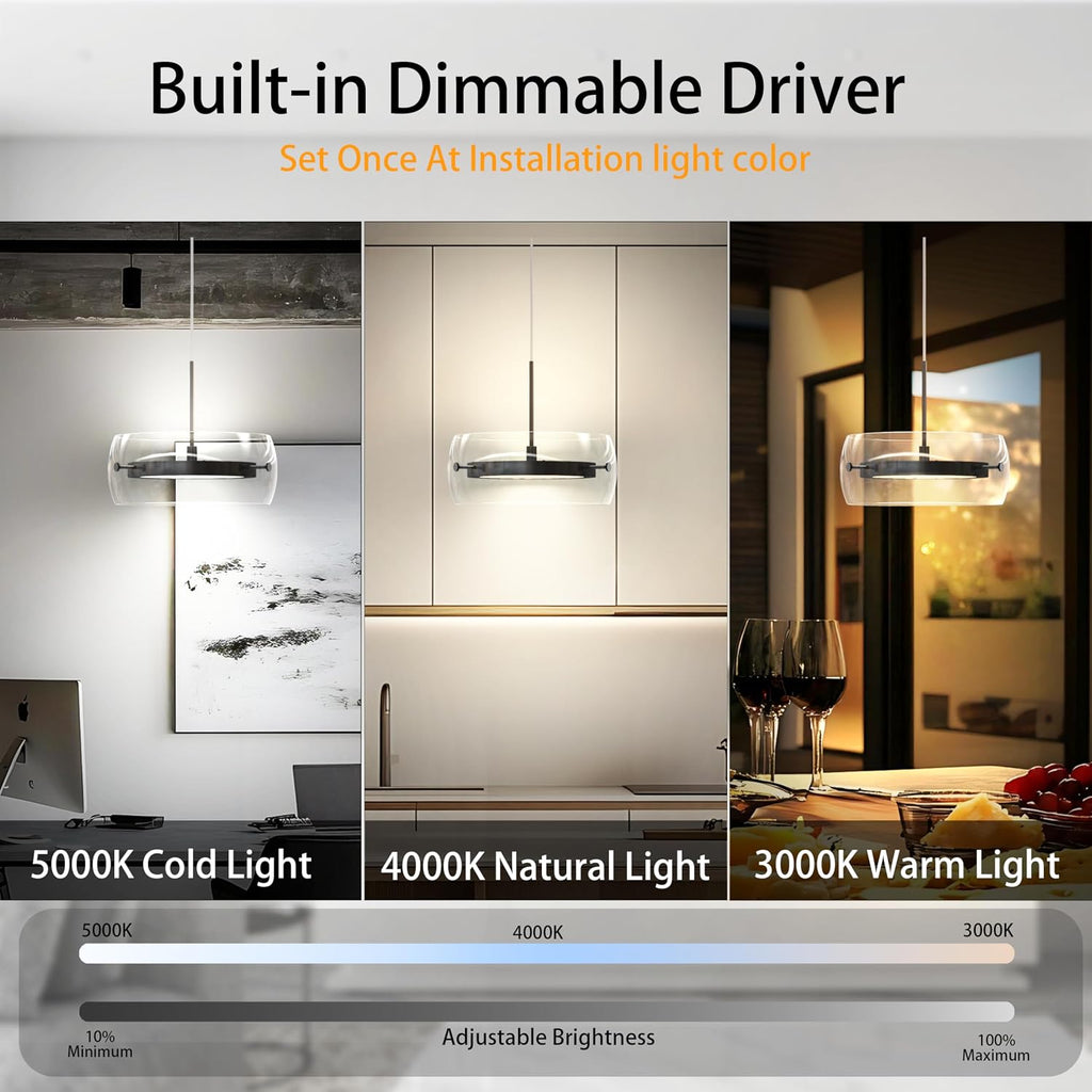 Pendant Lights Kitchen Island Dual-Sided LED Lighting, Adjustable Hanging Length, Glass Shade, Dimmable, Modern