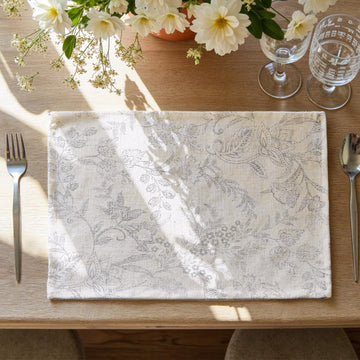 Linen Floral Placemats Set of 4 Farmhouse 13x19 Inch Grey