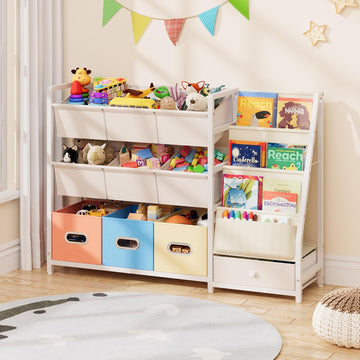 Toy Storage Organizer - Kids Bookshelf with 3 Shelf and 10 Storage Bins | Montessori Playroom Storage for Toddler