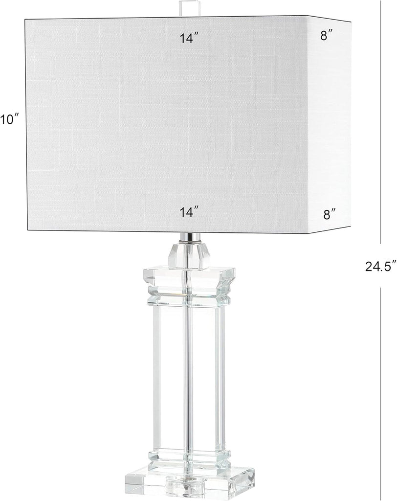 24.5" Ophelia Clear Solid Crystal LED Table Lamp, Modern Rectangular Column Lamp with White Linen Shade Bedroom