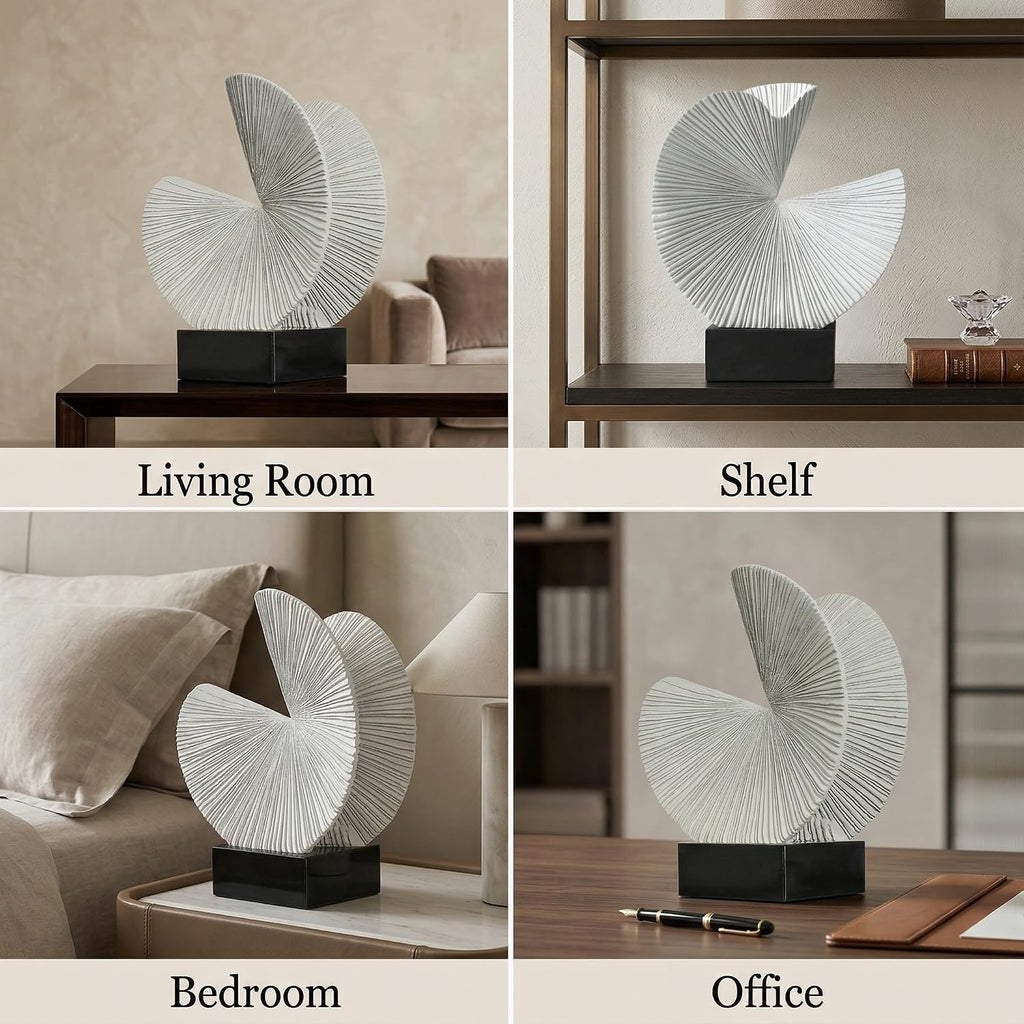 Minimalist Gray Sculpture Home Decor, Nature Inspired Decorative Statue with Black Base - Contemporary Desk Art Decor