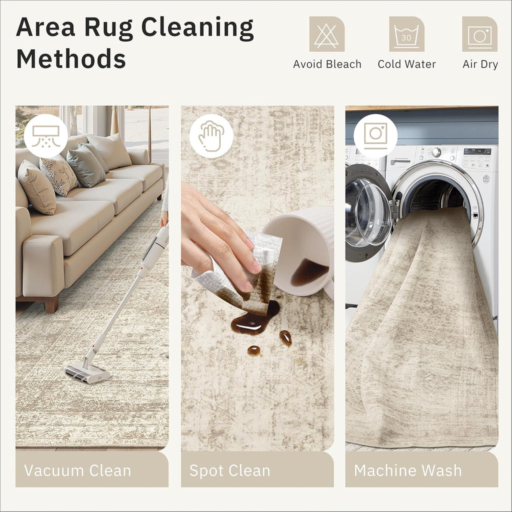 8x8 Beige Round Rug 8ft Living Room Circle Rug Vintage Round Area Rug Non Slip Indoor Carpet for Apa