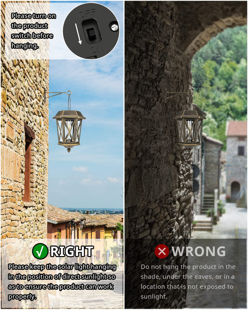 Solar Lantern Outdoor Waterproof, Metal Solar Lights Outdoor with Clear Glass, LED Solar Powered Lights Wall Mount