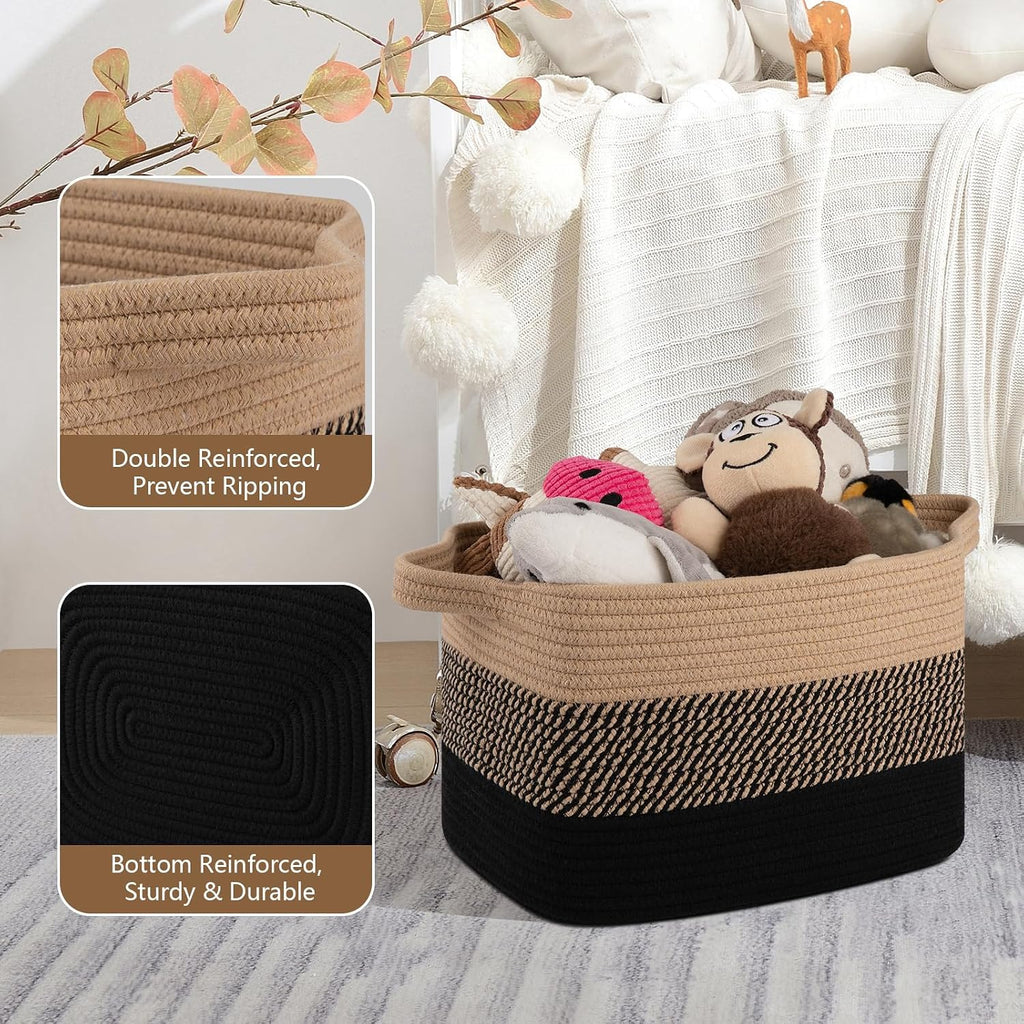 Storage Basket for Organizing, Woven Baskets for Storage, Rectangle Decorative Baskets for Shleves, Closet, Toys