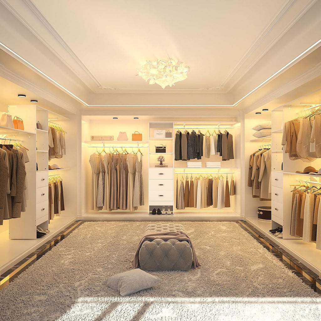 120 Inches Closet System, 10FT Walk In Closet Organizer with 3 Shelving Towers, Heavy Duty Clothes Rack with 3