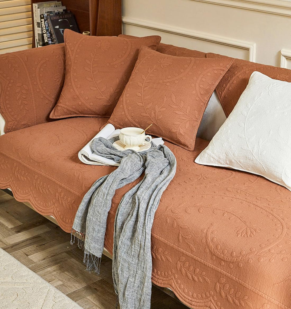 Cotton Quilted Couch Cover for Sofa Sectional Sofa Covers Washable(Orange, 36"x94")