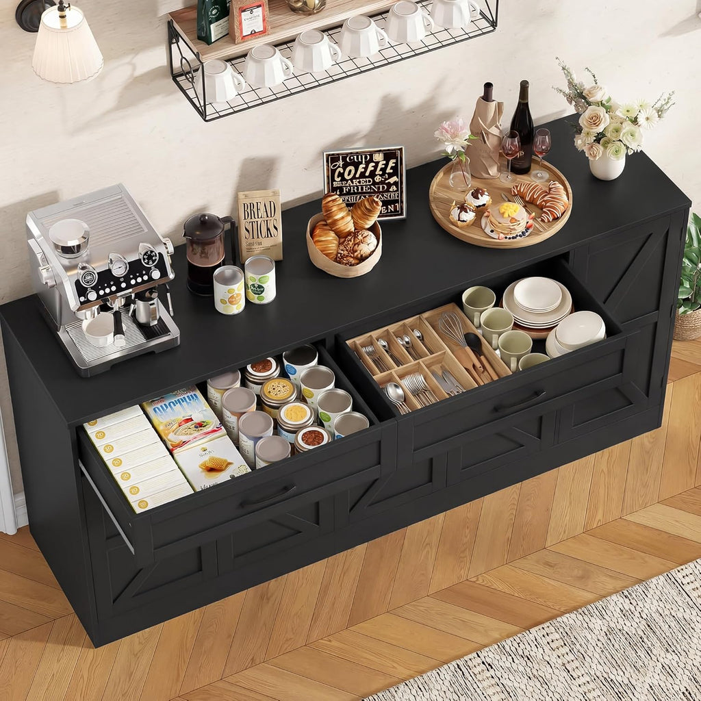 71” Large Sideboard Buffet Cabinet with Storage, Farmhouse Buffet Cabinet with Adjustable Shelves and 3 Door Shelves