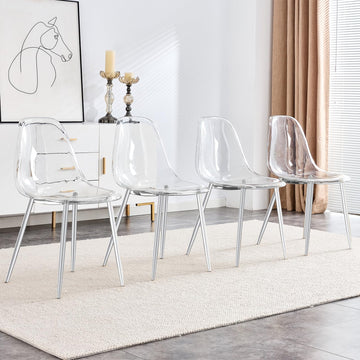 Clear Dining Chairs Set of 4, Modern Kitchen Chairs with Transparent Seat, Acrylic Accent Side Chairs with Metal Legs