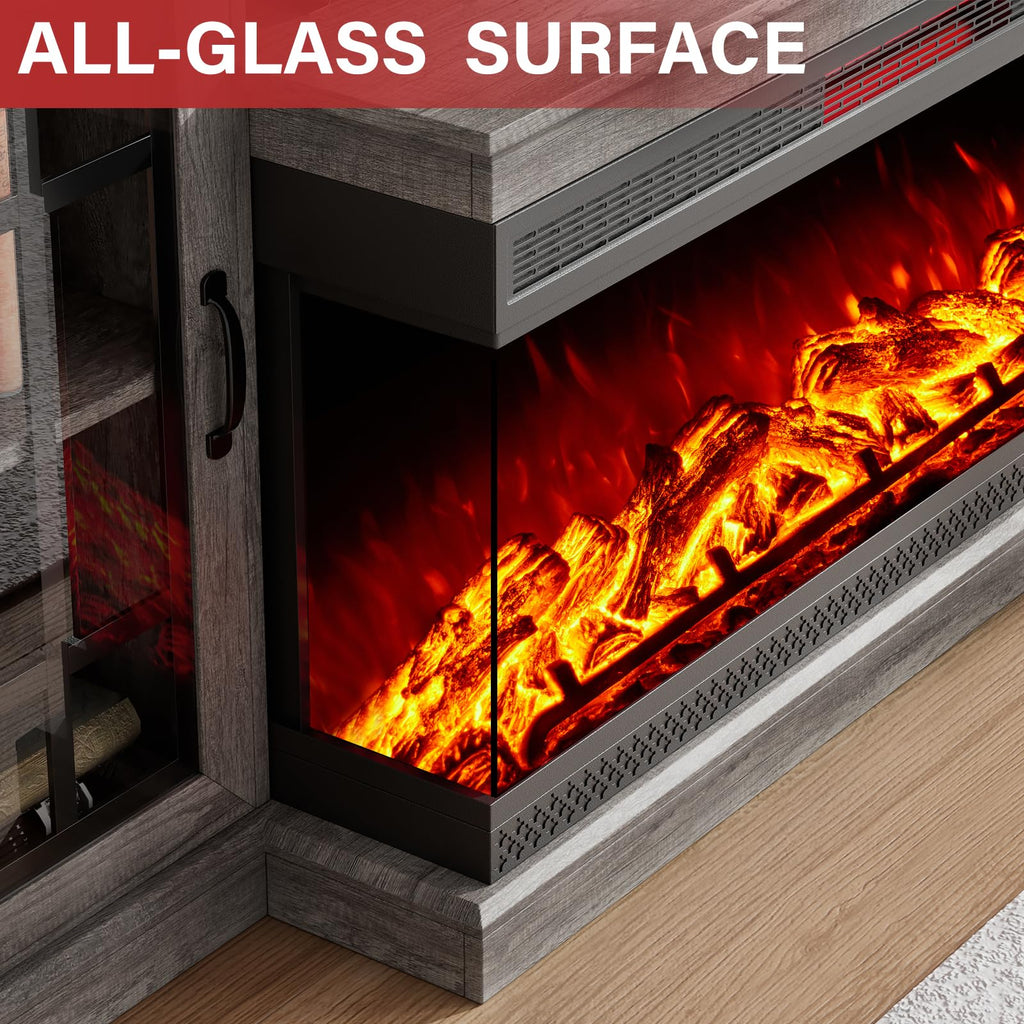 75" with 3-Sided Glass Electric Fireplace