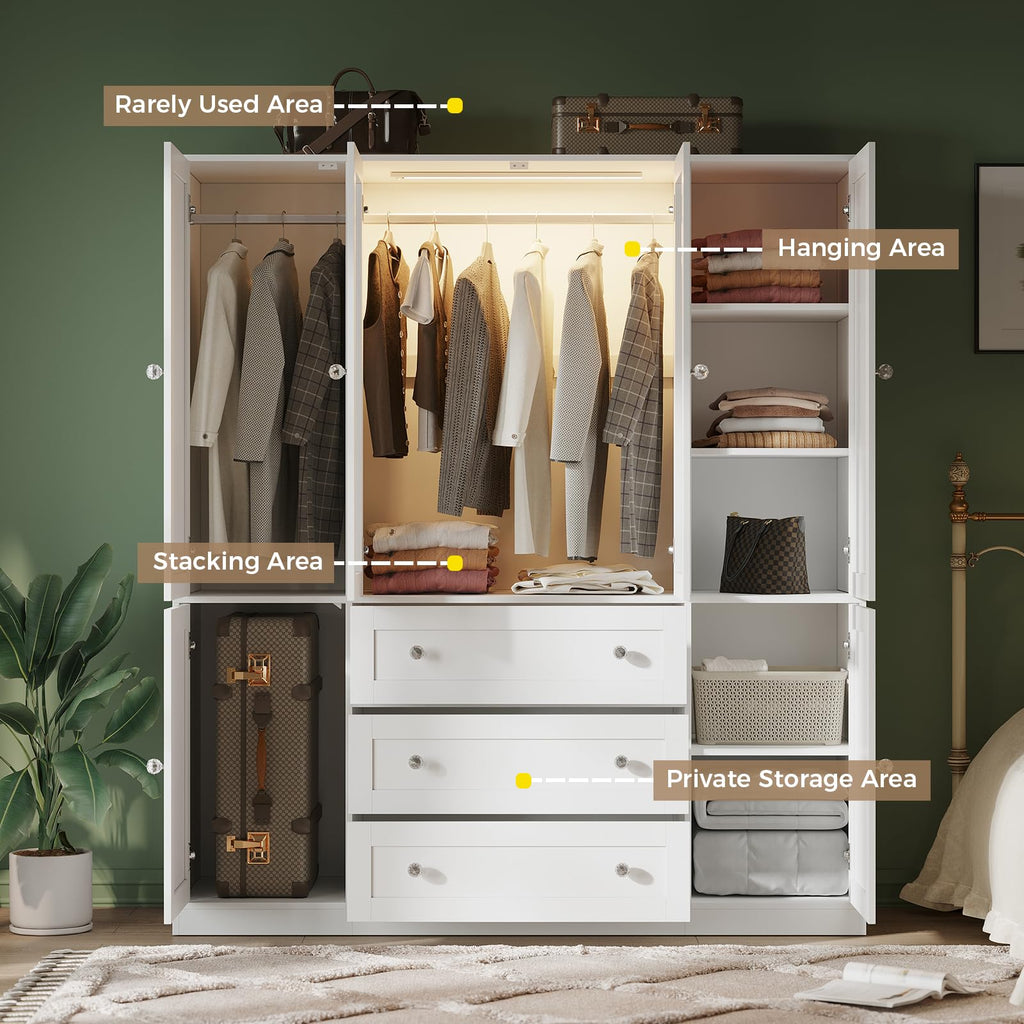 71" H Armoire Wardrobe Closet with Motion Sensor LED Light