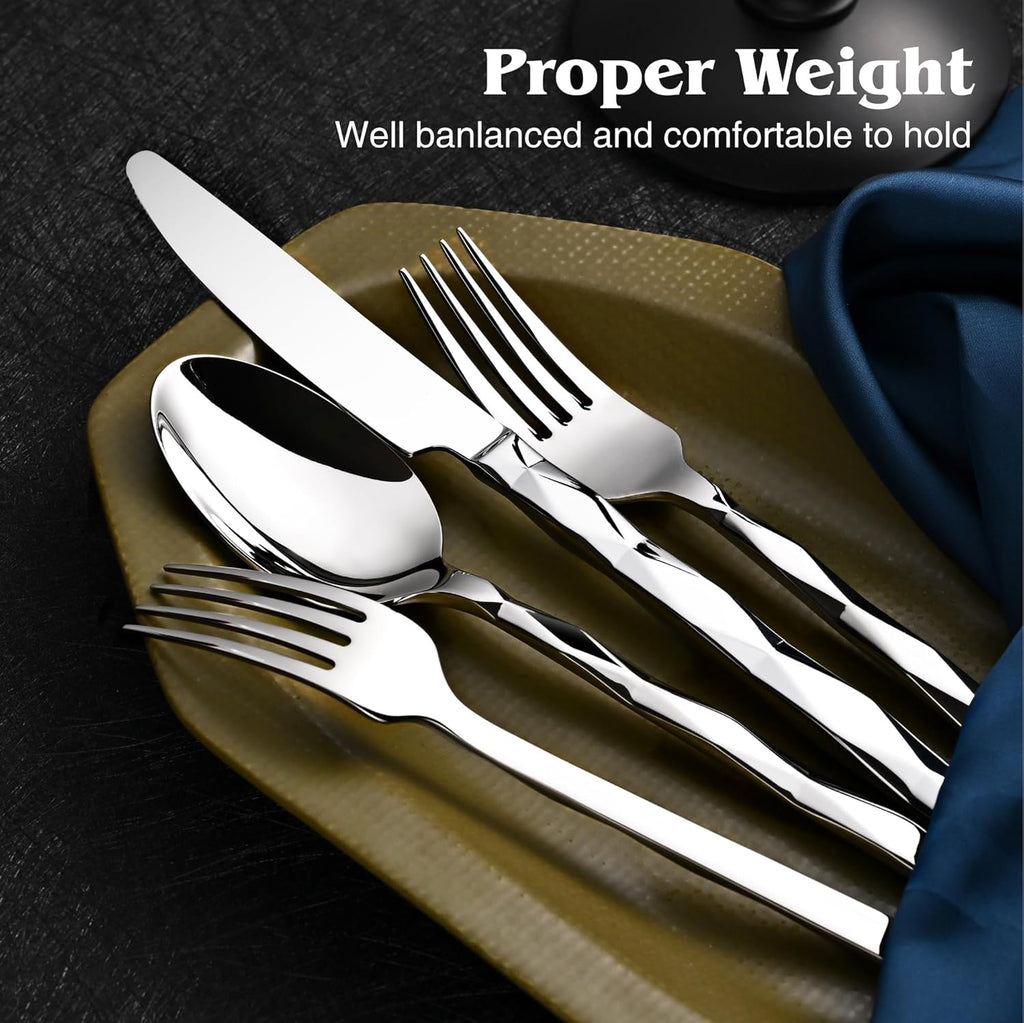 Silverware Set, Luxury 60-Piece Flatware Set for 12, 18/10 Stainless Steel Cutlery Set with Diamond Cut Pattern