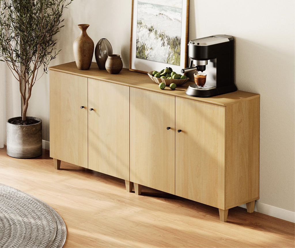 71" Wide Sideboard Buffet Table with Doors, Large Oak Buffet Cabinet