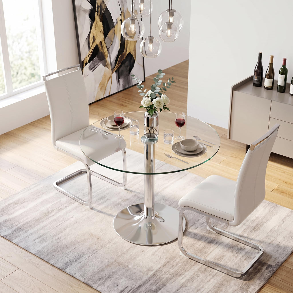 Glass Round Table Set for 2, 3 Piece Dining Table Set Breakfast Nook, Small Kitchen and Table Chairs Set of 2 with