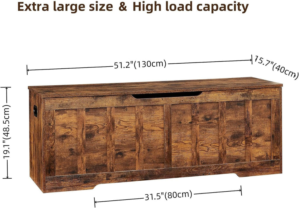 51.2" Storage Chest Extra Large,Wooden Storage Bench,Rustic Brown | Chest with 2 Safety Hinges, 51.2*15.7*19.1inches