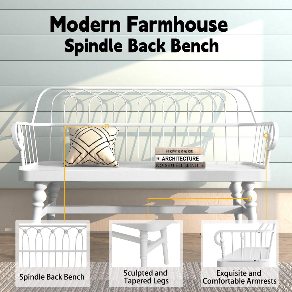 Entryway Bench, Spindle Back Wooden Dinning Bench, Farmhouse Foyer Bench, Dinning Room, Mudroom