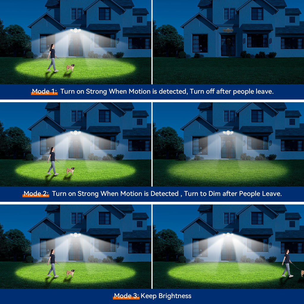 LED Security Lights Motion Sensor Outdoor Lights, 6500K Daylight, IP65 Waterproof, Dusk to Dawn, 3-Head Motion