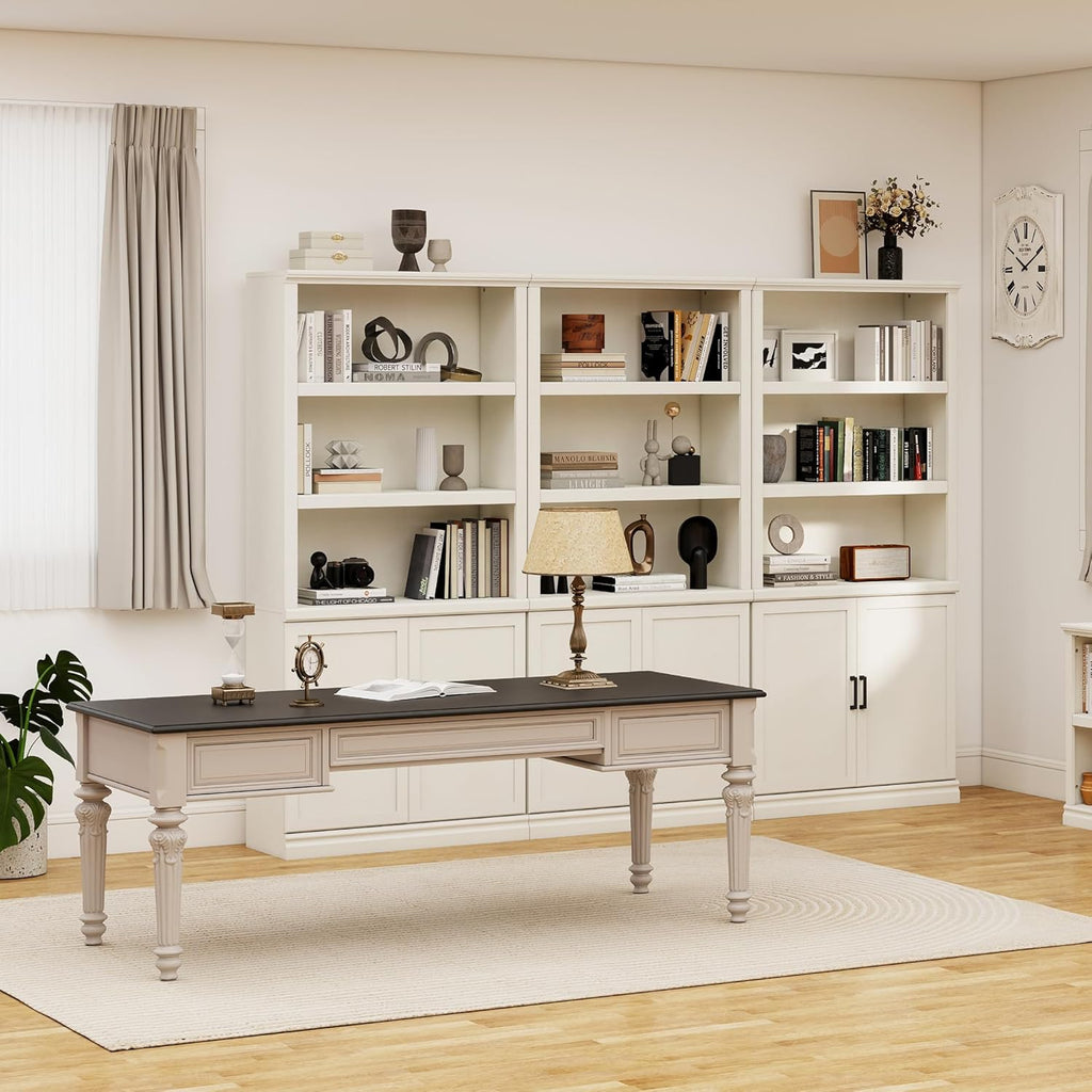 5 Shelf Tall Bookcase with Doors White Bookshelf 31in Wide Display Standing Shelf 72in Tall Wood Book Shelves Library