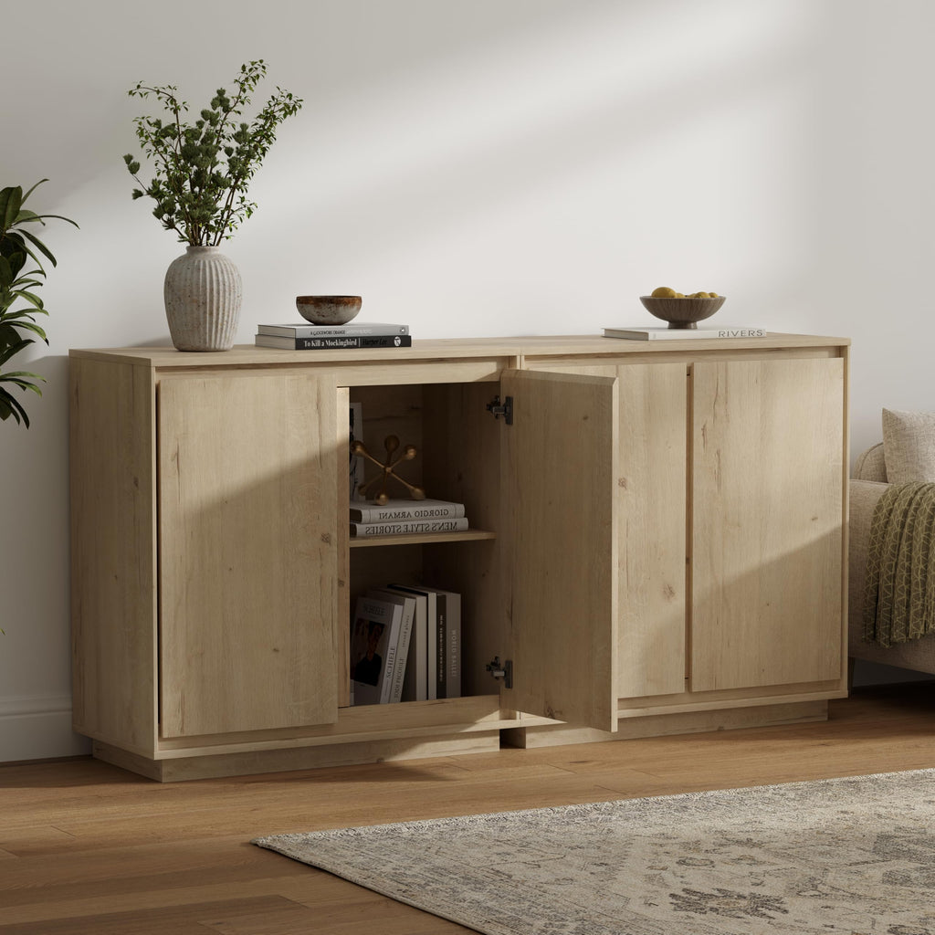 3pcs Sideboard Cabinet Buffet Cabinet with Storage with Adjustable Shelves and Handle-Free Design Suitable
