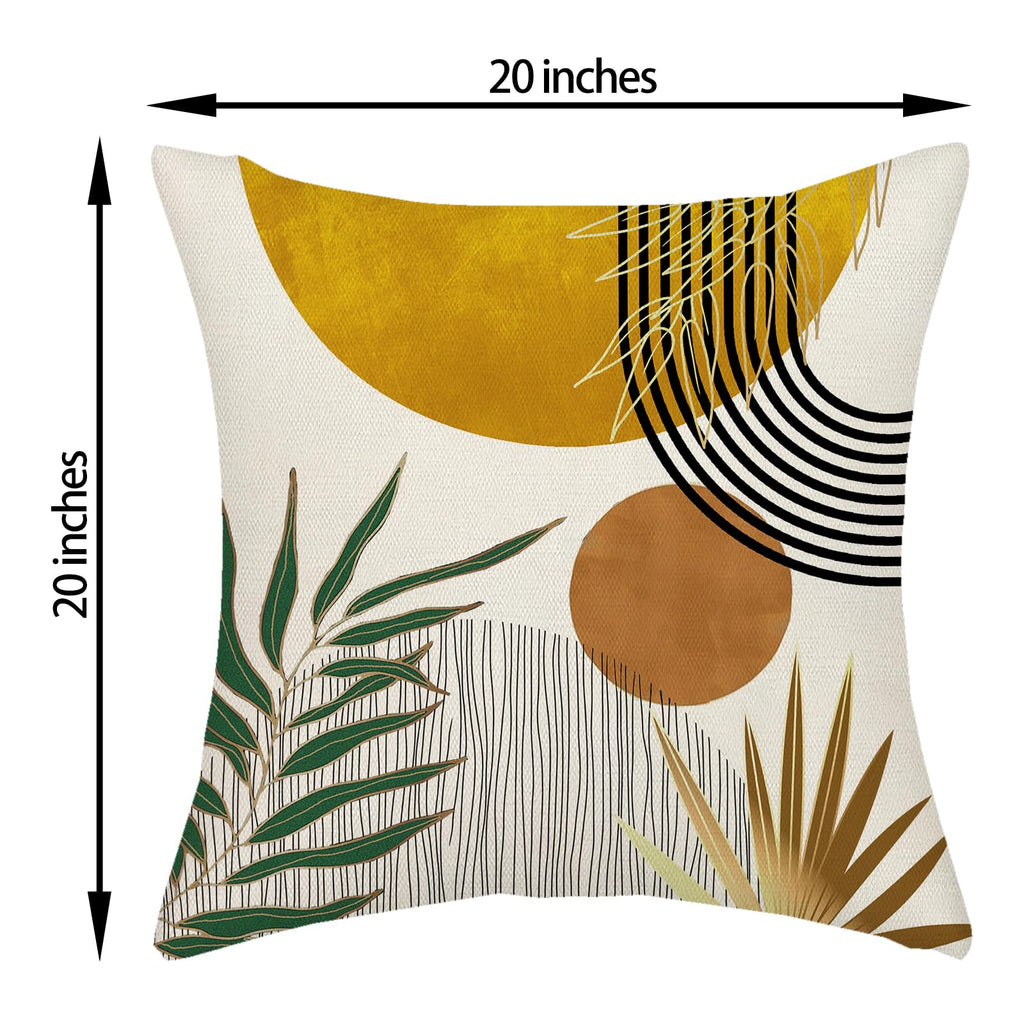 Mustard Yellow Boho Pillow Covers 20x20 Inch 2 Pcs Tropical Leaf Mid Century Outdoor Decor Throw Pillows Modern