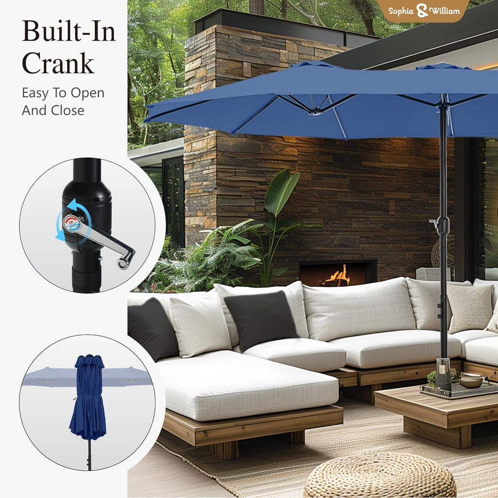 15 ft Extra Large Patio Umbrella with Base Included, Rectangular Outdoor Umbrella Heavy Duty