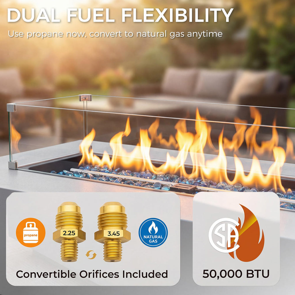 42 inch Rectangle Propane Fire Pit, Low-Profile Outdoor Fireplace with Hideaway Tank Table, 50, 000 BTU Modern Patio