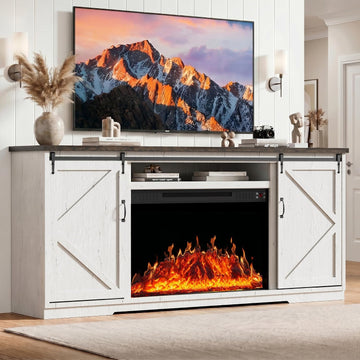 70'' Fireplace TV Stand for 85 Inch TV, 36" Tall Farmhouse Entertainment Center with Electric Fireplace, Rustic Media