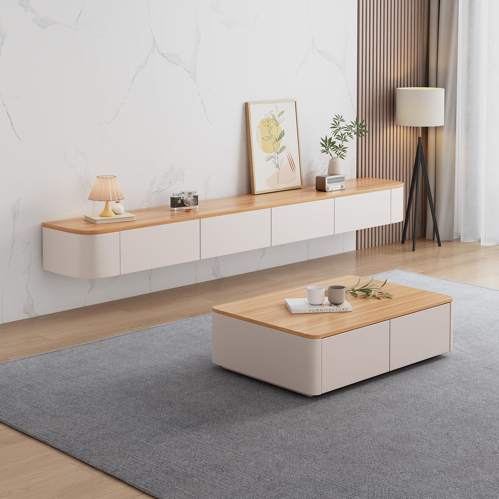 Floating TV Stand - Wall Mounted Media Console with 2 Drawer, Floating Entertainment Center TV Cabinet, Wall Mounted