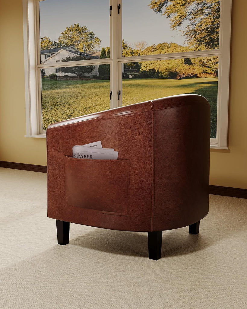 Accent Chair Faux Leather Barrel Chairs Club Armchair with Soft Seat Bedroom Reading Waiting Room - Brown - Set of 2