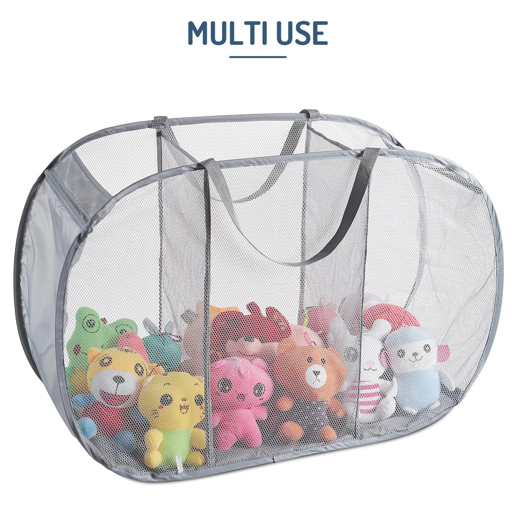 Mesh Popup Laundry Hamper 3 Compartment Sortable Horizontal Collapsible Laundry Basket for Clothes Laundry Room