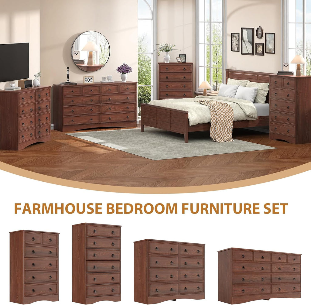 8 Drawer Dresser , Cherry Wood Chest of Drawers, Large Storage for Clothes, Vintage Design, 47.24W*15.75D* 39.4''H