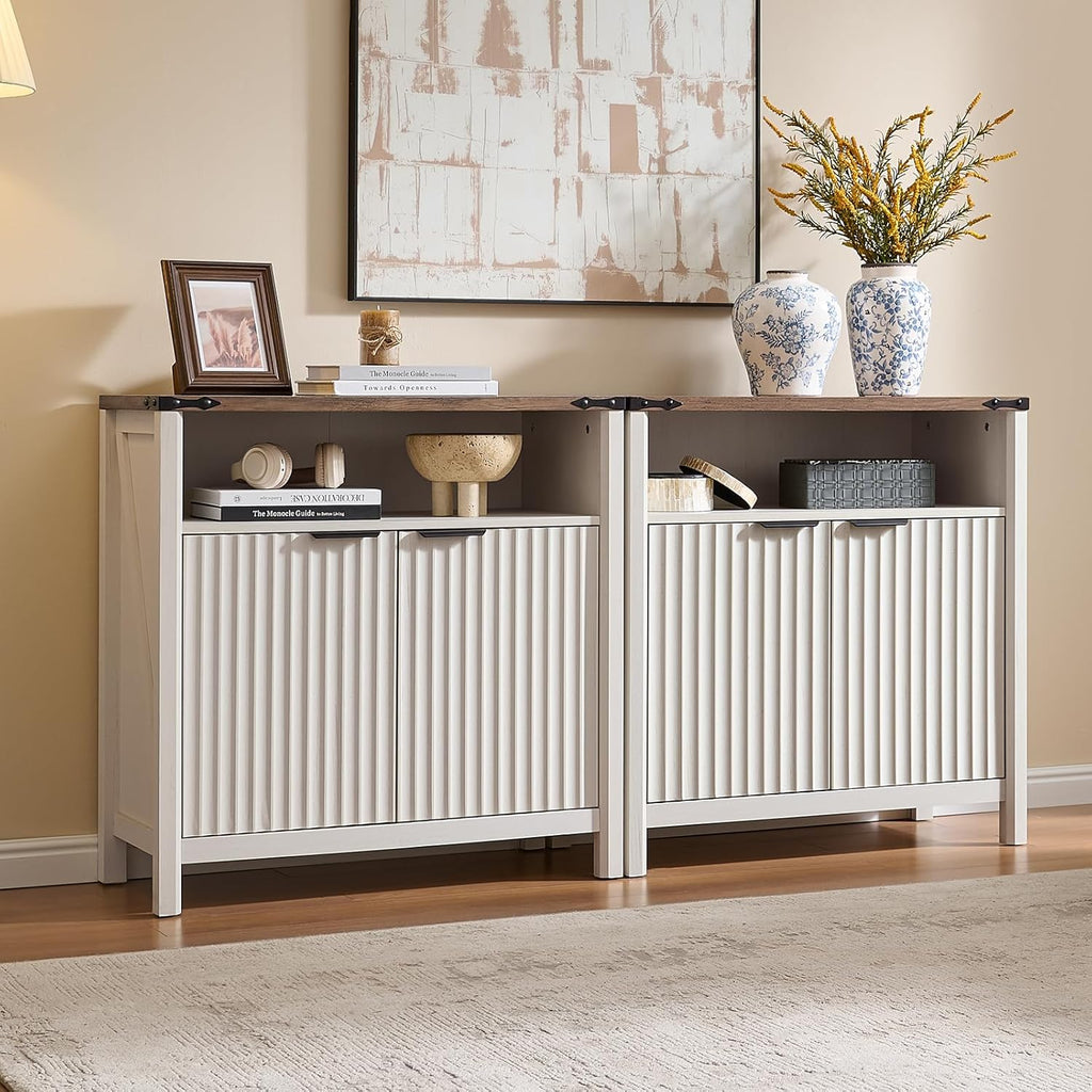 32 Inch Sideboard Buffet Cabinet with 2 Doors, Fluted Coffee Bar with Adjustable Shelf