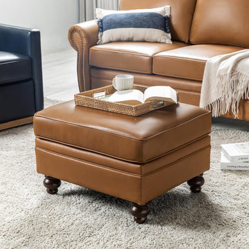 Genuine Leather Ottoman Coffee Table, Ottoman Foot Rest, Camel