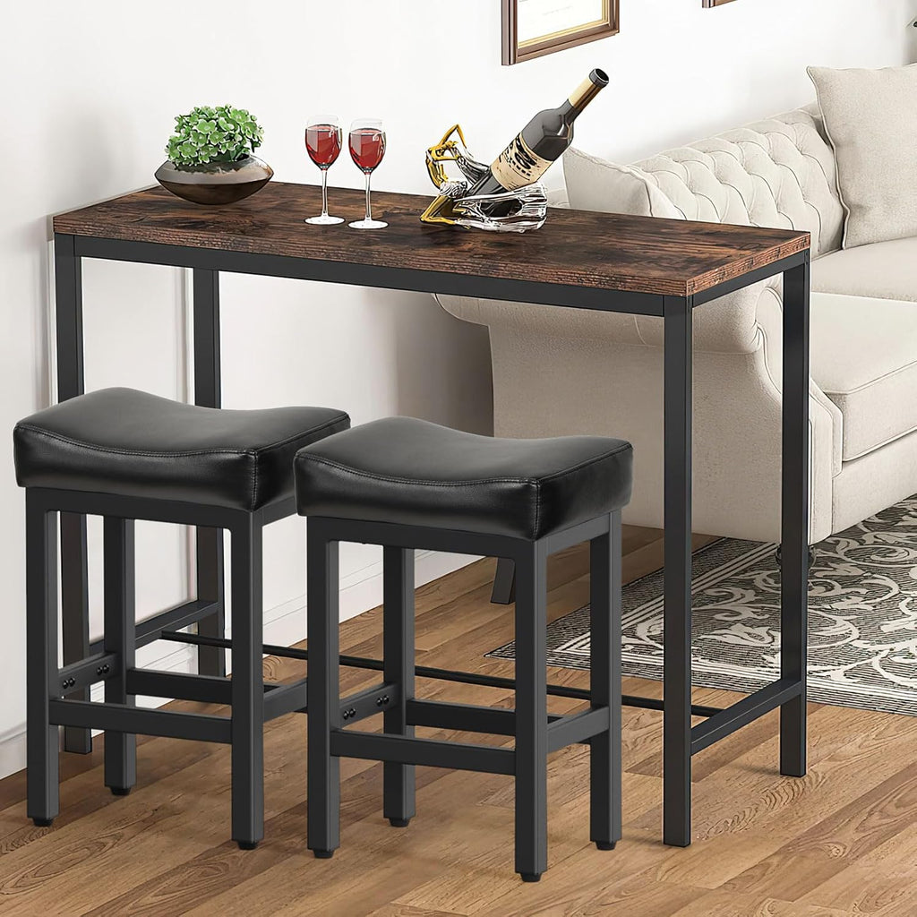 Counter Height Bar Stools Set of 2, 24 Inch Barstools Island Counter, Bonded Leather Kitchen Stools with Thick Saddle