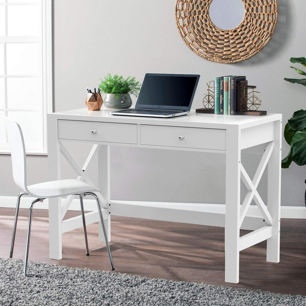 Computer Desk Study, Modern Simple 40 Inches Desk with Drawers, Makeup Vanity Console Table, White